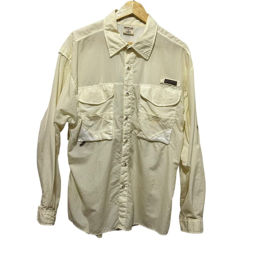 Magellan Mens Sportswear Fishing‎ Shirt XL Beige Nylon Outdoor Utility Travel